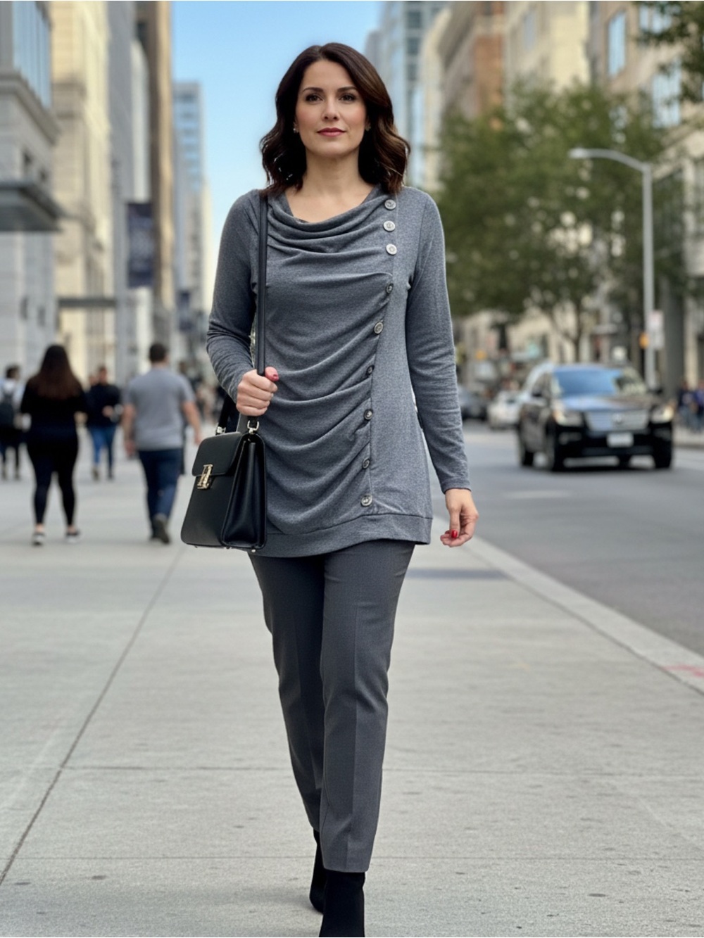 Gray Button-Detailed Draped Tunic • NWT • 22" p2p, 30" length